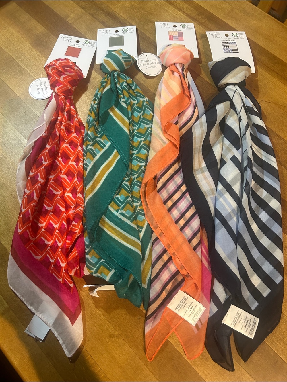 Time and Tru Colorful Mixed-Print Scarves Set of 4